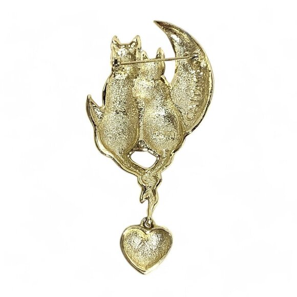 Vintage AJC Cattails Brooch Gold Tone Cats Tails Entwined On Crescent Moon - Picture 2 of 4